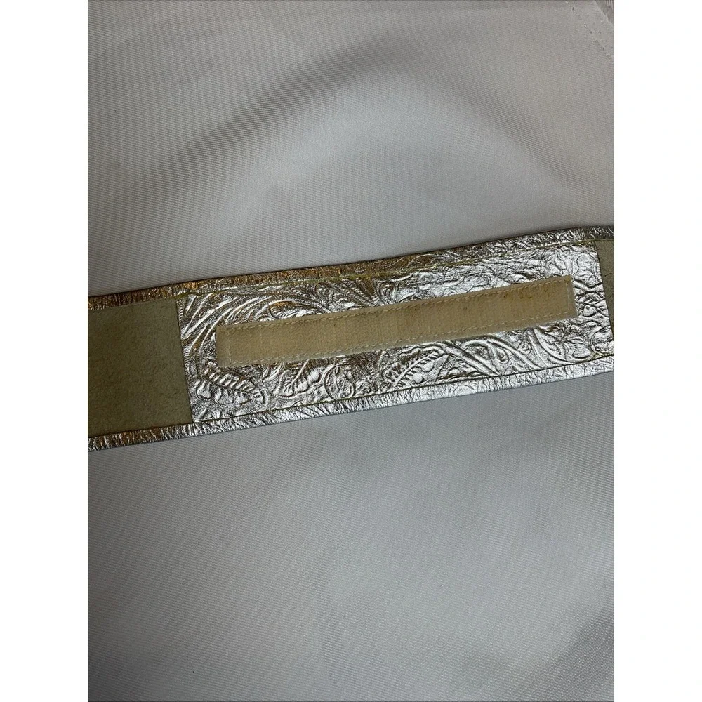 Nina Arjani Leatherlock Metallic Silver Leather Belt Crossover Statement Belt